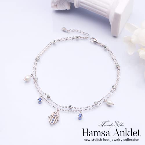 Blue Hamsa Evil Eye Pearl Anklet Bracelet