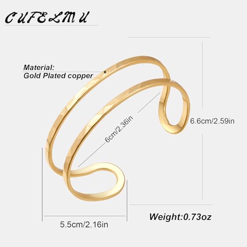 Gold Hollow Wide Cuff Bracelet for Women