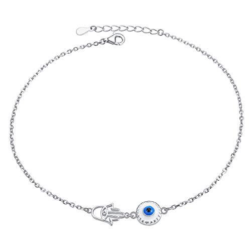 Evil Eye Hamsa Charm Sterling Silver Anklet