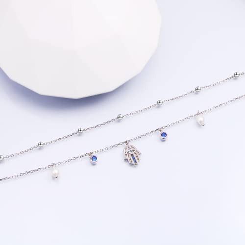 Blue Hamsa Evil Eye Pearl Anklet Bracelet