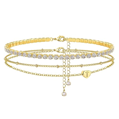 Dainty Gold Initial Ankle Bracelet for Women