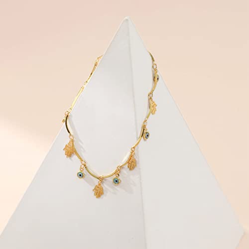 Hamsa Hand Anklet with Evil Eye Charm