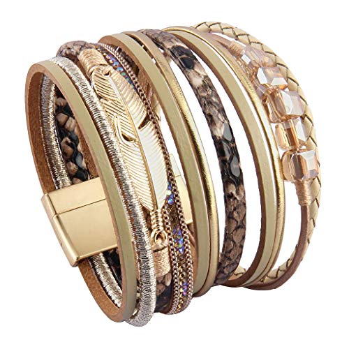 Bohemian Multilayer Leather Feather Cuff Bracelet