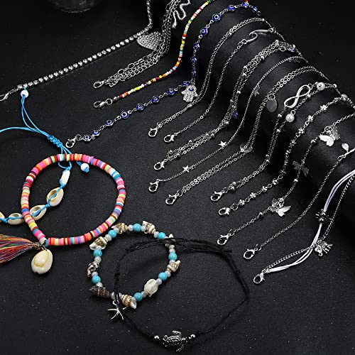 Moroccan Boho Ankle Bracelets Set with Charms