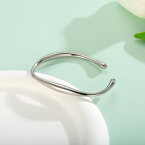 Dainty Silver Teardrop Cuff Bracelet for Women