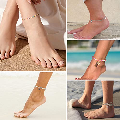 Moroccan Boho Ankle Bracelets Set with Charms