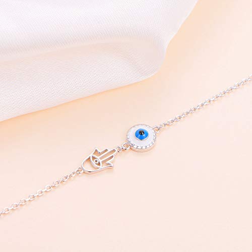Evil Eye Hamsa Charm Sterling Silver Anklet