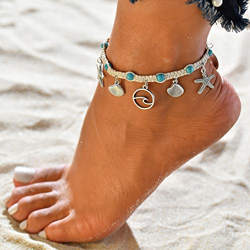 Boho Blue Starfish Turtle Multilayer Anklet