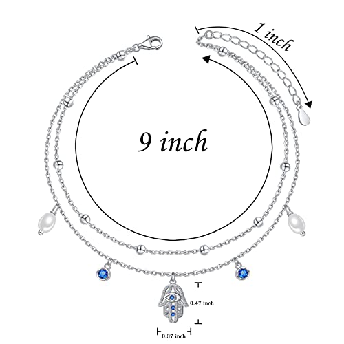 Blue Hamsa Evil Eye Pearl Anklet Bracelet