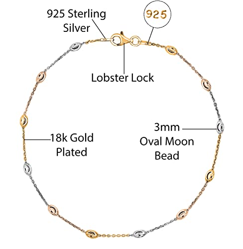 Gold Plated Sterling Silver Moon Bead Anklet