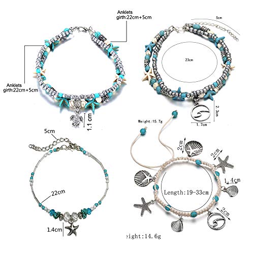 Boho Blue Starfish Turtle Multilayer Anklet