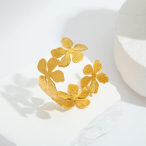 Boho Gold Flower Cuff Bracelet for Women