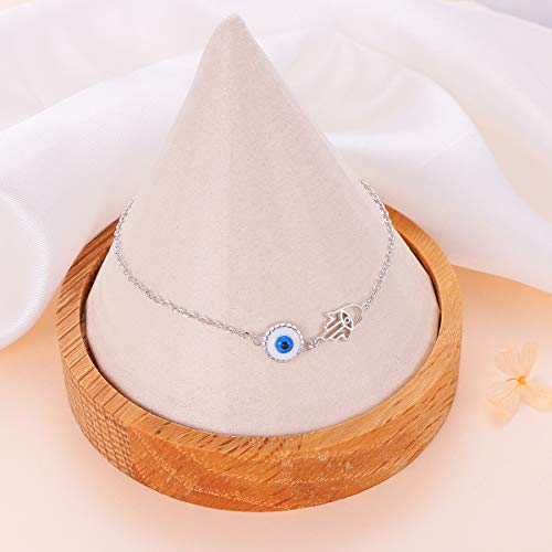 Evil Eye Hamsa Charm Sterling Silver Anklet