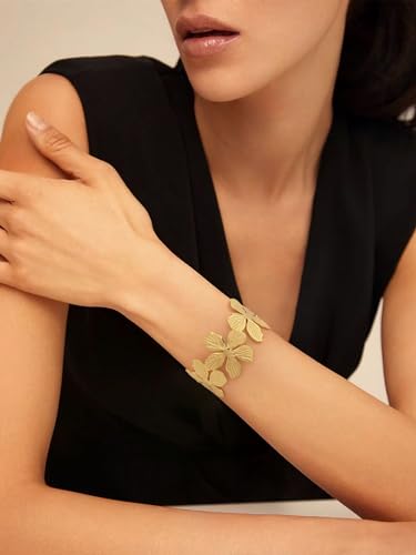 Boho Gold Flower Cuff Bracelet for Women