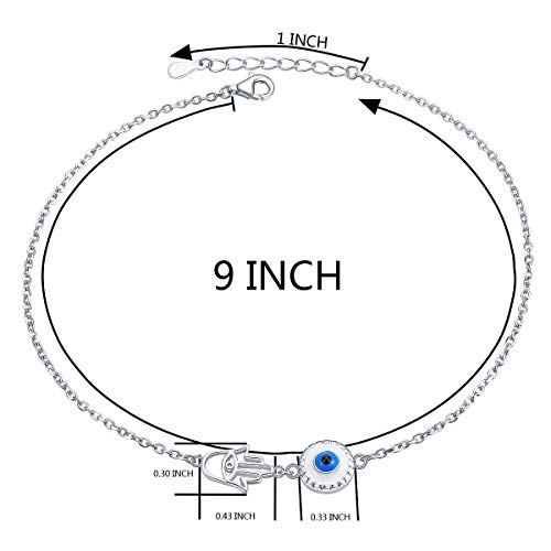 Evil Eye Hamsa Charm Sterling Silver Anklet