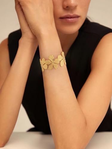 Boho Gold Flower Cuff Bracelet for Women