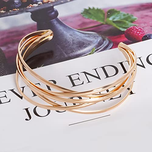 Gold Multi-Layer Twisted Cuff Bracelet for Women