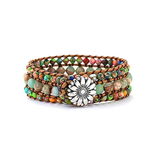 Boho Natural Stone Bead Wide Wrap Bracelet