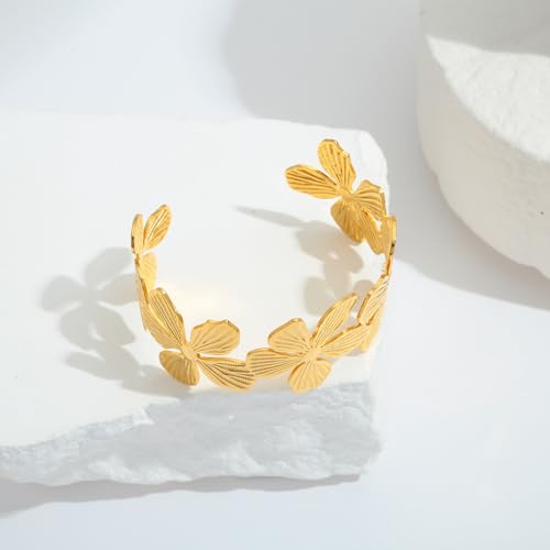 Boho Gold Flower Cuff Bracelet for Women