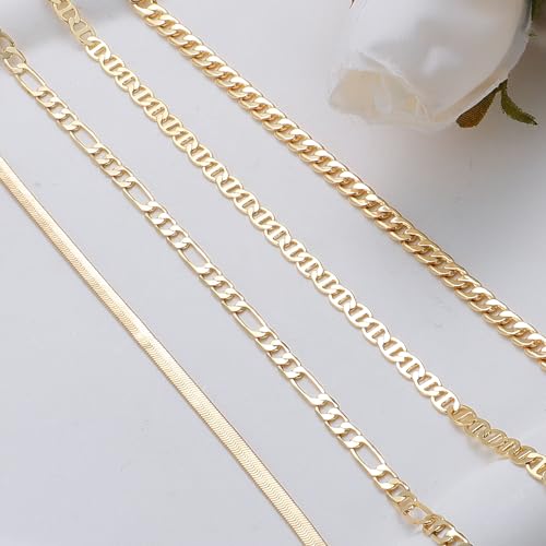 4PCS Gold Stackable Ankle Bracelets for Women