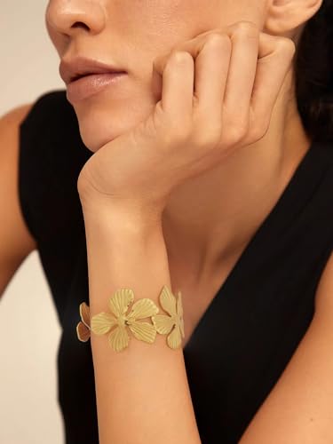 Boho Gold Flower Cuff Bracelet for Women