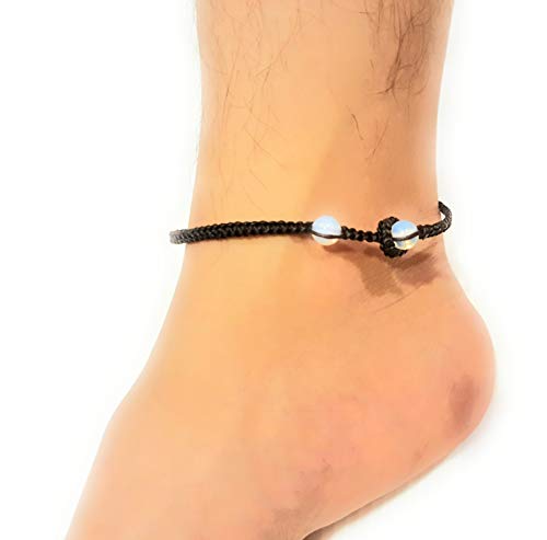 Braided Macrame Opal Moonstone Adjustable Anklet