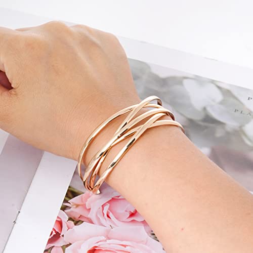 Gold Multi-Layer Twisted Cuff Bracelet for Women