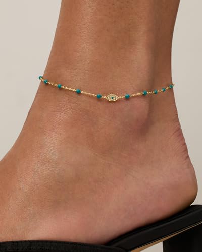 Rhodium Plated Hamsa Anklet with Evil Eye Charm