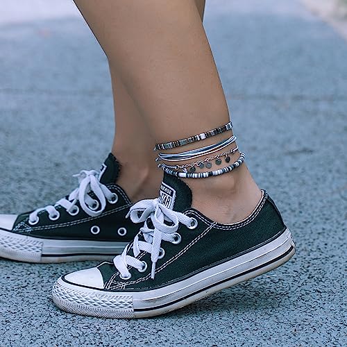 Boho Waterproof Clay Bead Ankle Bracelet Set