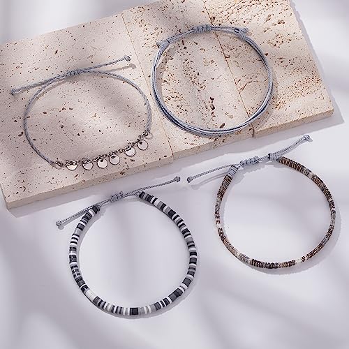 Boho Waterproof Clay Bead Ankle Bracelet Set