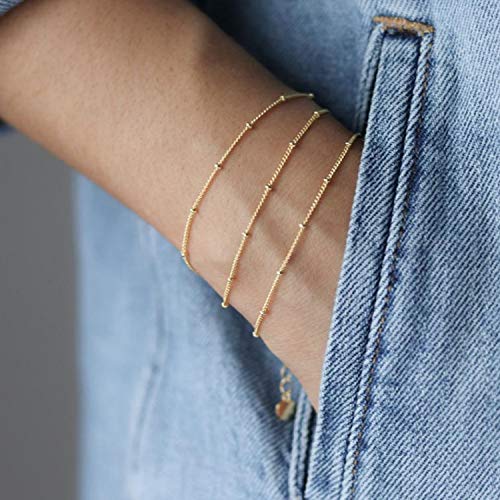 Dainty 18k Gold Plated Beaded Bracelet for Women