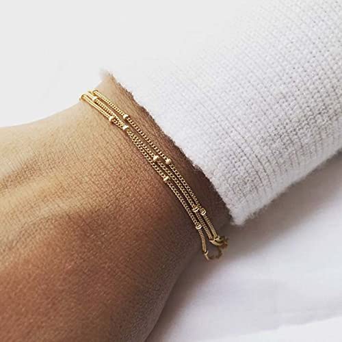 Dainty 18k Gold Plated Beaded Bracelet for Women