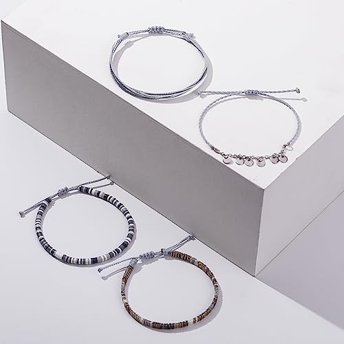 Boho Waterproof Clay Bead Ankle Bracelet Set