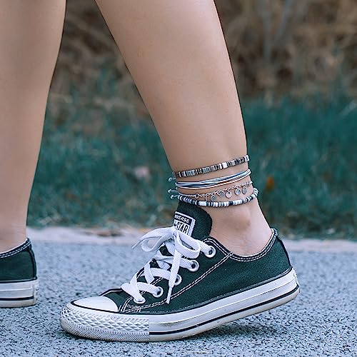 Boho Waterproof Clay Bead Ankle Bracelet Set