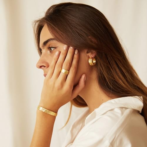 Elegant 18K Gold Plated Hammered Cuff Bracelet