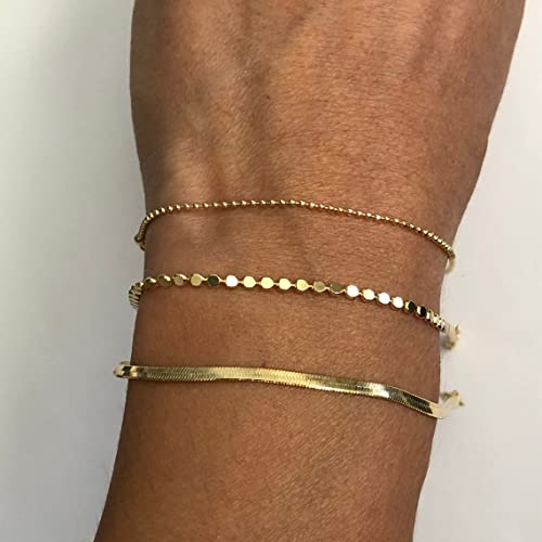 14K Gold Layered Herringbone Bracelets for Women