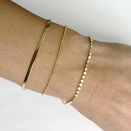 14K Gold Layered Herringbone Bracelets for Women