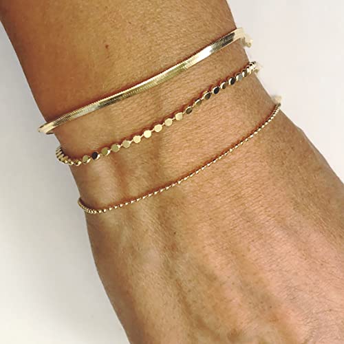 14K Gold Layered Herringbone Bracelets for Women