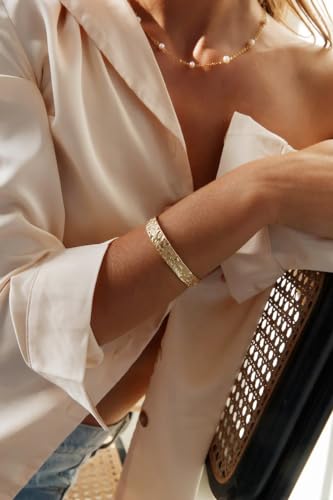 Elegant 18K Gold Plated Hammered Cuff Bracelet