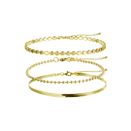 14K Gold Layered Herringbone Bracelets for Women