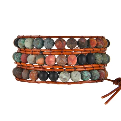 Moroccan Handmade Leather & Stone Wrap Bracelet