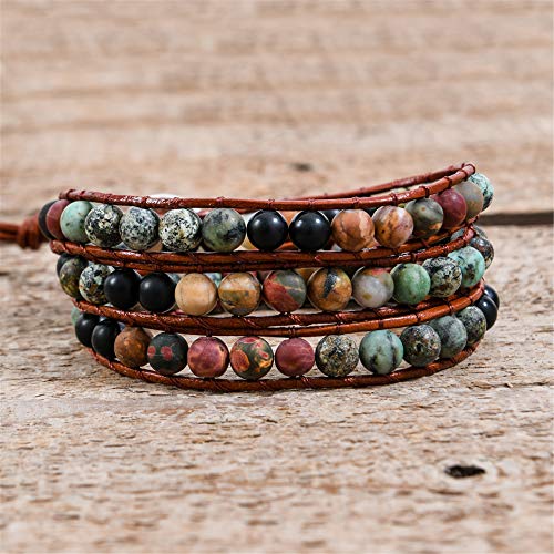 Moroccan Handmade Leather & Stone Wrap Bracelet