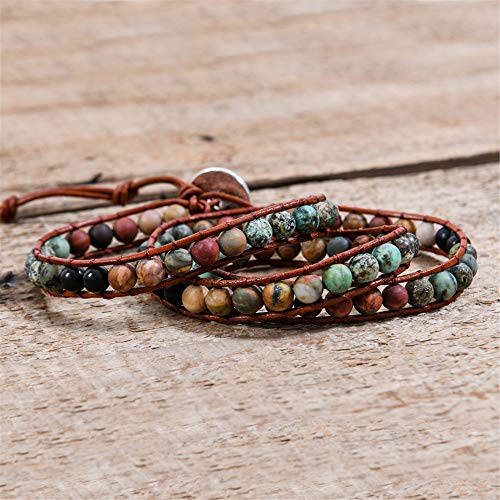 Moroccan Handmade Leather & Stone Wrap Bracelet