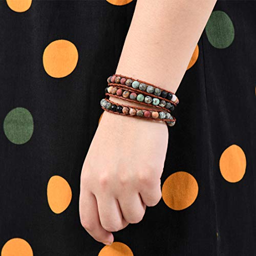 Moroccan Handmade Leather & Stone Wrap Bracelet