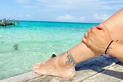 Handmade Tree of Life Beaded Anklet Set