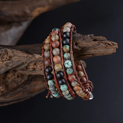 Moroccan Handmade Leather & Stone Wrap Bracelet