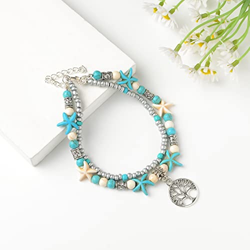 Handmade Tree of Life Beaded Anklet Set