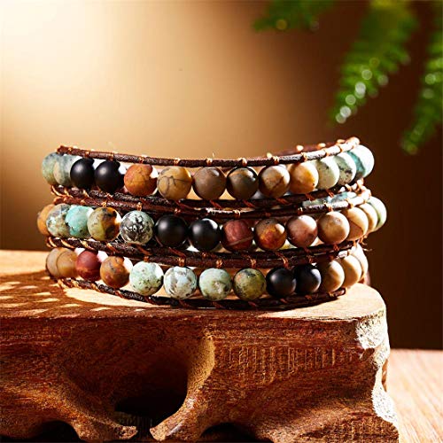 Moroccan Handmade Leather & Stone Wrap Bracelet