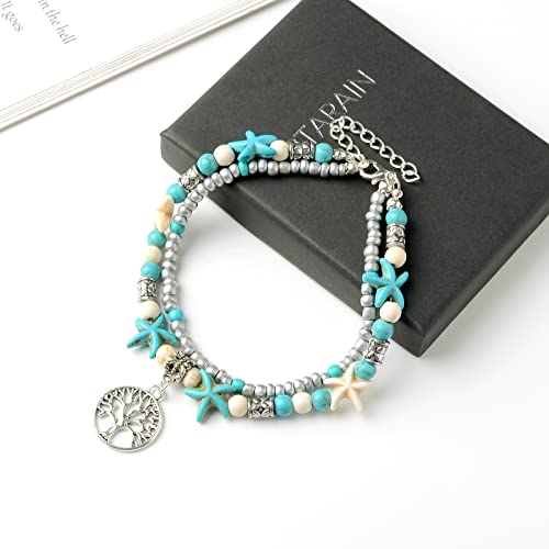Handmade Tree of Life Beaded Anklet Set