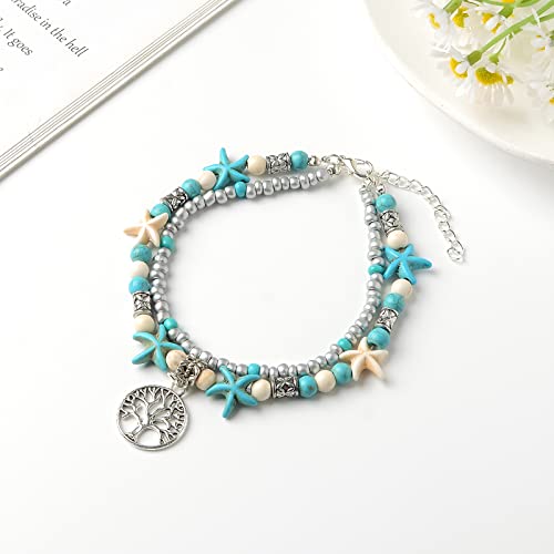 Handmade Tree of Life Beaded Anklet Set